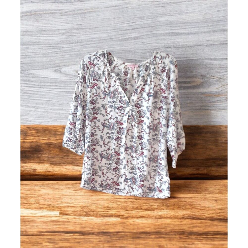 Rose & Rhyme Women Size M Paisley Blouse Red White Rayon Cottagecore Boho